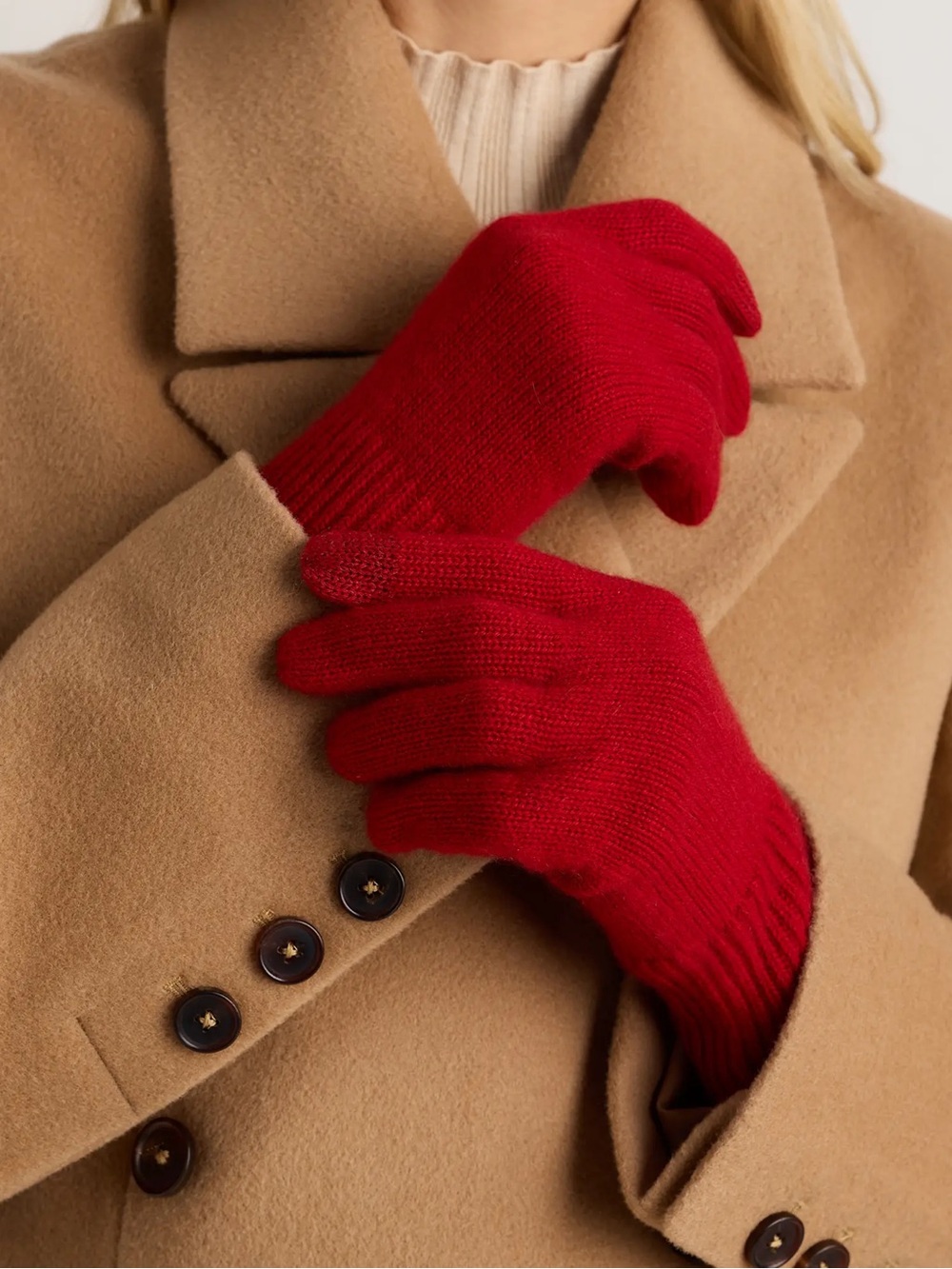 Red Knit Cashmere Gloves - Unbranded